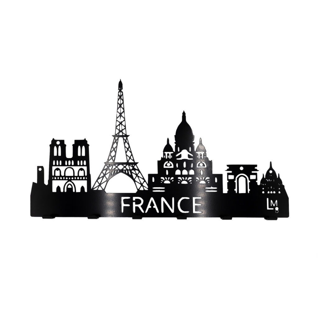 Appendiabiti da Parete "France" - Skyline di Parigi con 6 Ganci in Ferro