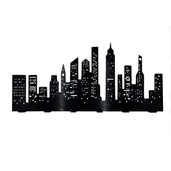 Appendiabiti da Parete in Ferro "New York" - Skyline Design Moderno con 6 Ganci